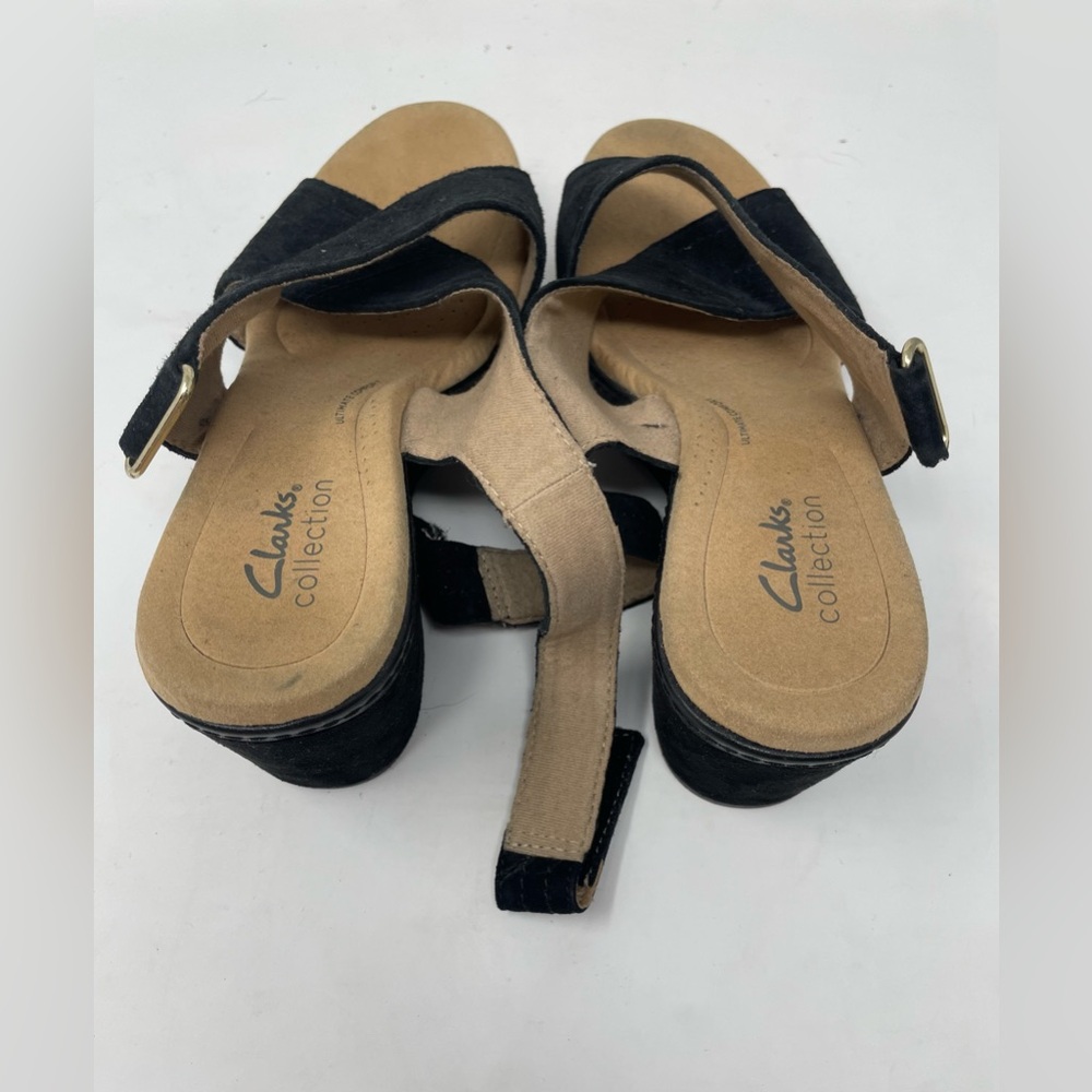 Clarks Women Suede Black Wedge Sandal Size 8.5 - Picture 6 of 8